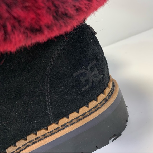 Sam Edelman Women's Bowen Black Leather Raspberry Wine Faux Fur Boots Size 7.5 - Picture 13 of 13